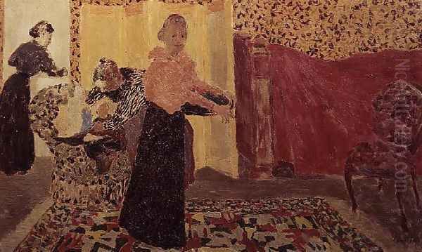 Three Women in an Interior with Rose Wallpaper, 1895 Oil Painting by Jean-Edouard Vuillard