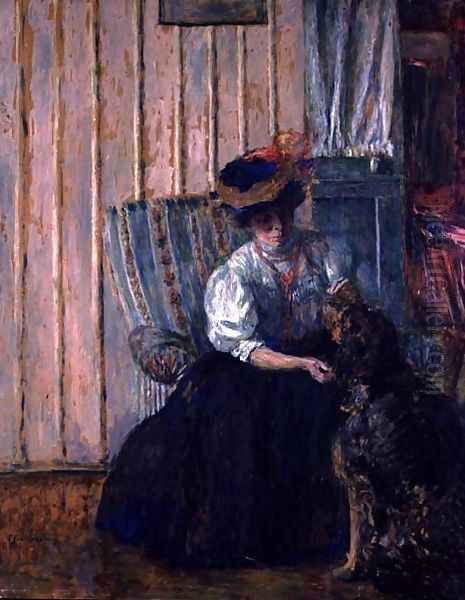 Portrait of Madame Bonnard with her Dog at Rue Drouai, 1907 Oil Painting by Jean-Edouard Vuillard