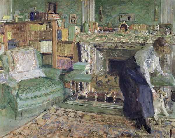 Marguerite Chapin in her Apartment with her dog, 1910 Oil Painting by Jean-Edouard Vuillard