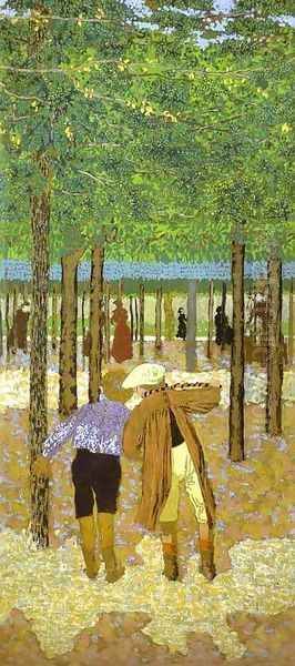 Two Schoolchildren. Public Gardens (Les Deux Ecoliers. Jardins publics) 1894 Oil Painting by Jean-Edouard Vuillard