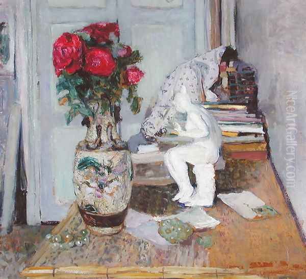 Statuette by Maillol and Red Roses, c.1903-05 Oil Painting by Jean-Edouard Vuillard