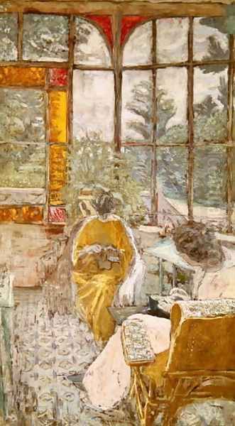 Two Women Embroidering on a Veranda, 1913 Oil Painting by Jean-Edouard Vuillard