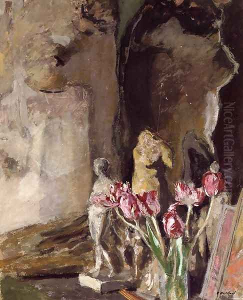 Tulips and Statuettes Oil Painting by Jean-Edouard Vuillard