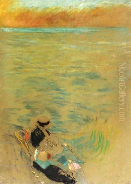 Sea at Sunset, Women on the Shore Oil Painting by Jean-Edouard Vuillard