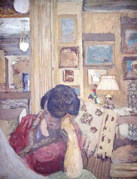 Mme Hessel seated in front of a glassed armoire, 1906 Oil Painting by Jean-Edouard Vuillard