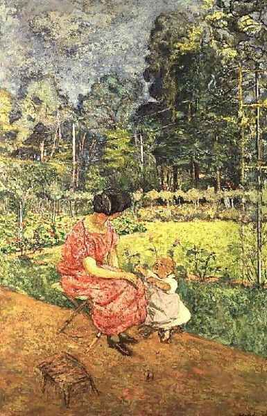 Woman and Child in a Garden (2) Oil Painting by Jean-Edouard Vuillard