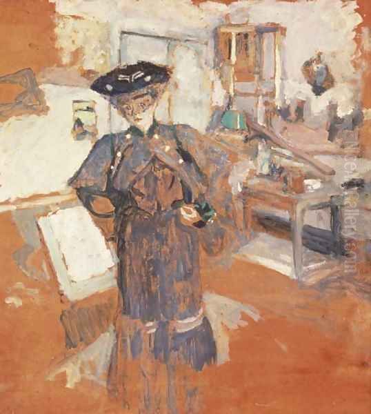 Dame à la voilette, les mains sur les hanches Oil Painting by Jean-Edouard Vuillard