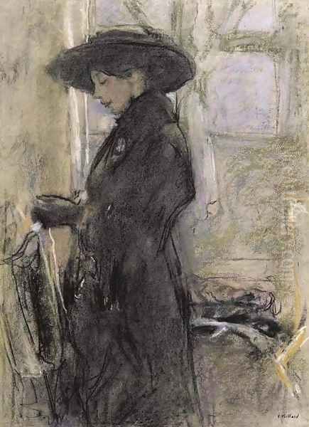 Jeune femme de profil avec un large chapeau noir Oil Painting by Jean-Edouard Vuillard