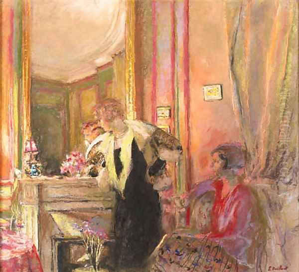 Gabrielle Jonas et sa fille Irene Montanet devant la chemine Oil Painting by Jean-Edouard Vuillard