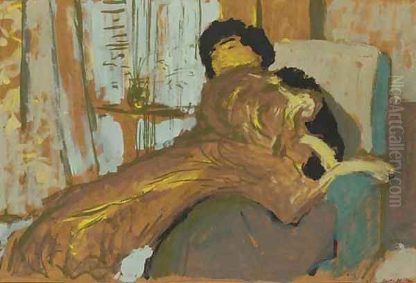 Madame Lucie Hessel et son chien Basto Oil Painting by Jean-Edouard Vuillard