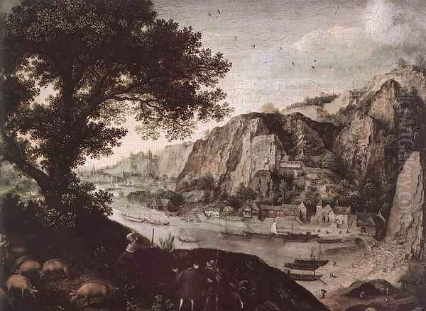 View of Huy from Ahin Oil Painting by Lucas Van Valkenborch