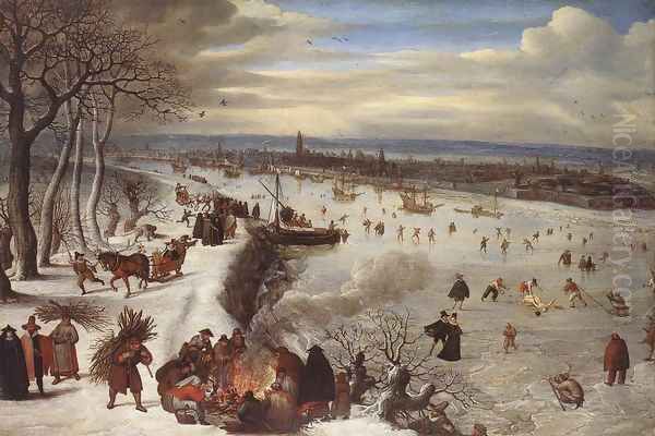 View of Antwerp with the Frozen Schelde 1590 Oil Painting by Lucas Van Valkenborch