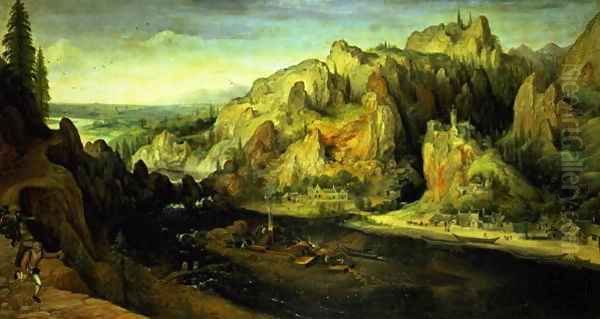 Mountain Landscape with a surprise attack 1585 Oil Painting by Lucas Van Valkenborch