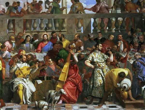 The Marriage Feast at Cana, detail of musicians and dogs, c.1562 Oil Painting by Paolo Veronese (Caliari)