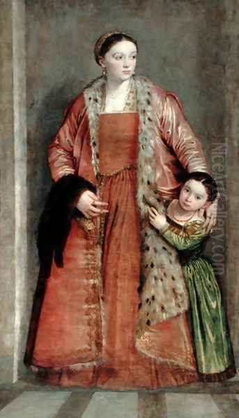 Portrait of Countess Livia da Porto Thiene and her Daughter, Portia, c.1551 Oil Painting by Paolo Veronese (Caliari)