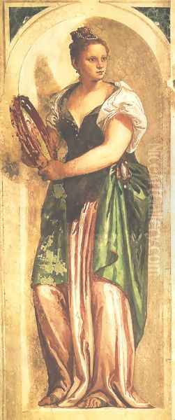 Woman Playing Tambourine Oil Painting by Paolo Veronese (Caliari)