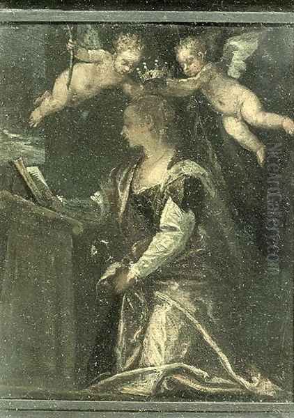 St. Agatha crowned by angels Oil Painting by Paolo Veronese (Caliari)