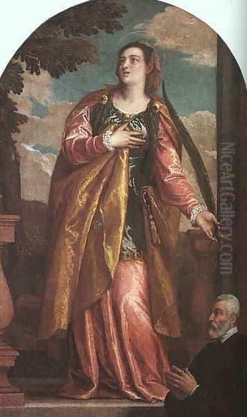 St. Lucy and a Donor c. 1580 Oil Painting by Paolo Veronese (Caliari)