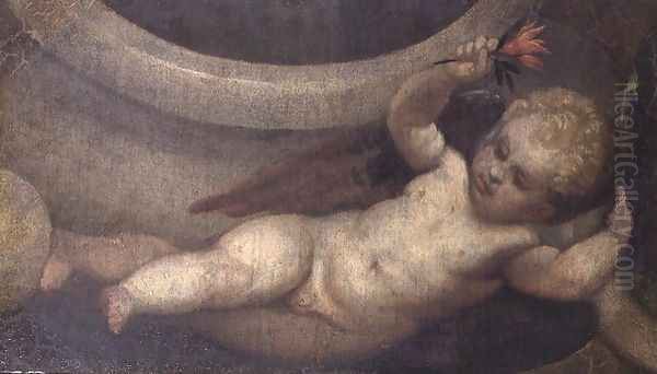 Putto with a red flower Oil Painting by Paolo Veronese (Caliari)