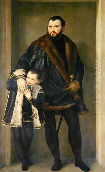 Giuseppe da Porto and his Son Adriano, c.1555 Oil Painting by Paolo Veronese (Caliari)