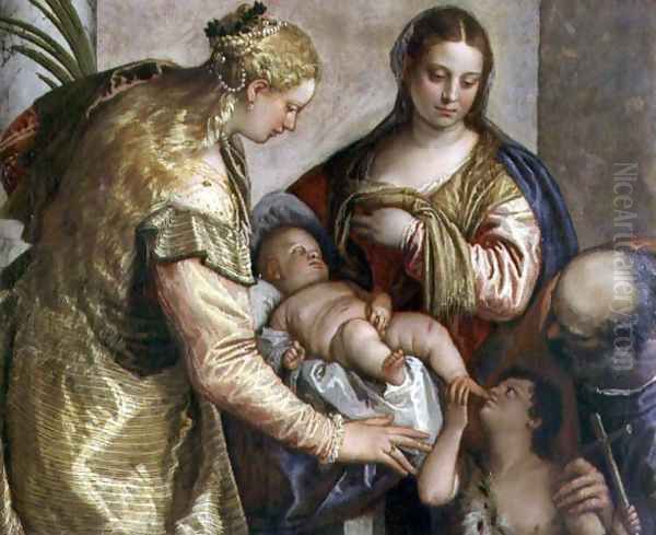 The Holy Family with St. Barbara, c.1550 Oil Painting by Paolo Veronese (Caliari)