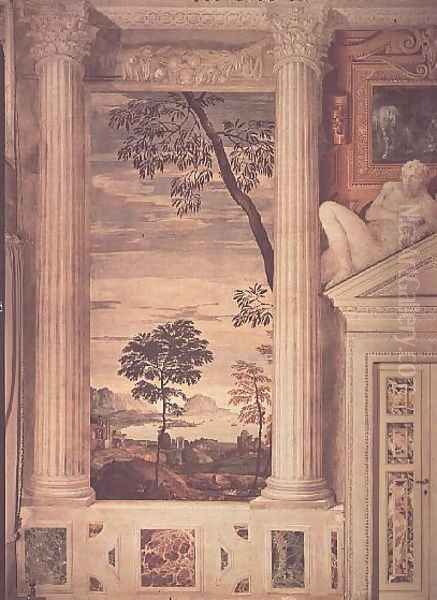 Landscape, detail of the frescoes in the Olympic Room, 1560-62 Oil Painting by Paolo Veronese (Caliari)