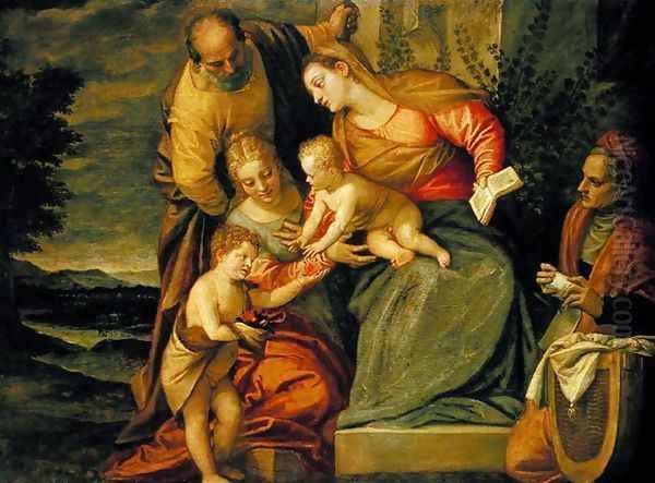 The Holy Family with St. Elizabeth and John the Baptist Oil Painting by Paolo Veronese (Caliari)