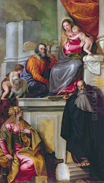 The Holy Family with St. John the Baptist, St. Anthony Abbot and St. Catherine, 1551 Oil Painting by Paolo Veronese (Caliari)