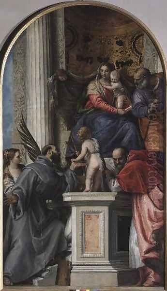 Madonna and Child Enthroned, St. John the Baptist as a Boy, St. Joseph, St. Jerome, St. Justinia and St. Francis Oil Painting by Paolo Veronese (Caliari)