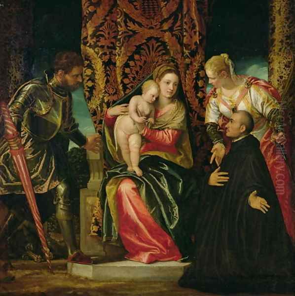 Virgin and Child between St. Justine and St. George, with a Benedictine monk Oil Painting by Paolo Veronese (Caliari)