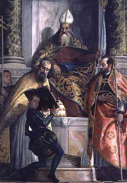 St. Anthony Abbot with St. Cornelius, St. Cyprian and a Page Oil Painting by Paolo Veronese (Caliari)