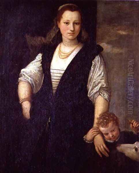 Portrait of a Woman with a Child and a Dog Oil Painting by Paolo Veronese (Caliari)