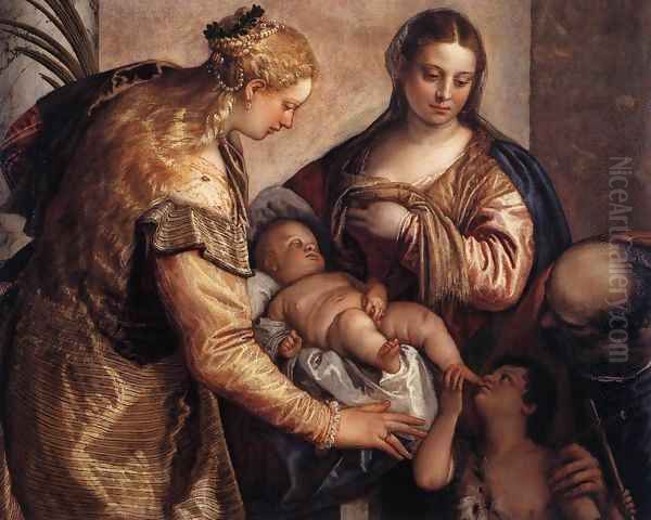 Holy Family with St Barbara and the Infant St John Oil Painting by Paolo Veronese (Caliari)