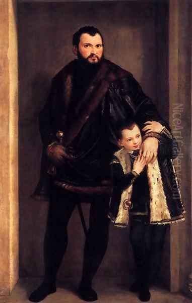 Portrait of Count Giuseppe da Porto with his Son Adriano Oil Painting by Paolo Veronese (Caliari)