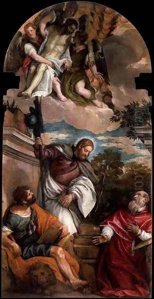 Sts Mark, James and Jerome with the Dead Christ Borne by Angels Oil Painting by Paolo Veronese (Caliari)