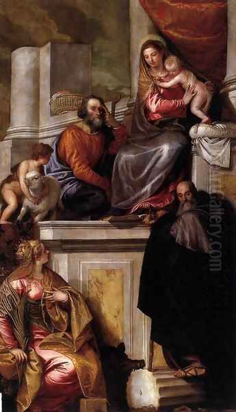 Holy Family with Sts Anthony Abbot, Catherine and the Infant John the Baptist Oil Painting by Paolo Veronese (Caliari)