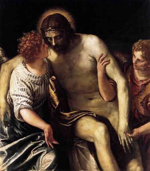 Dead Christ Supported by Two Angels Oil Painting by Paolo Veronese (Caliari)