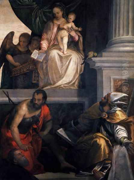 Madonna Enthroned with Child, St John the Baptist, St Louis of Toulouse and Dono Oil Painting by Paolo Veronese (Caliari)