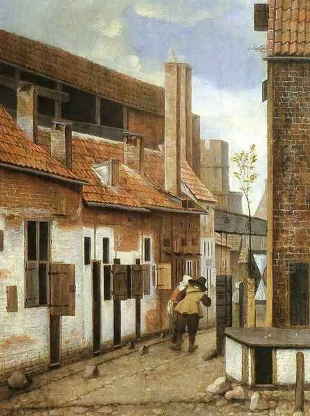 Street Scene with Two Figures Walking Away Oil Painting by Jacobus Vrel