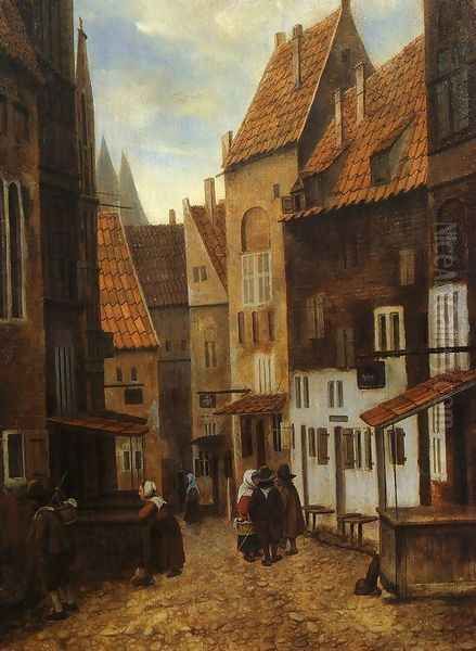 Street Scene with Six Figures Oil Painting by Jacobus Vrel