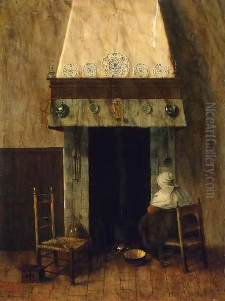 An Old Woman by a Fireplace Oil Painting by Jacobus Vrel