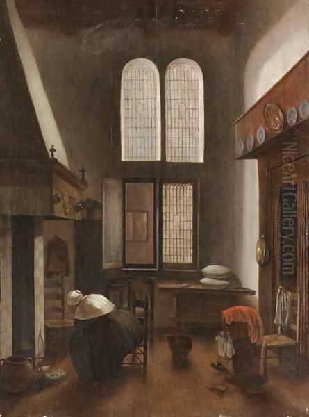 An interior of a house with a seated woman Oil Painting by Jacobus Vrel