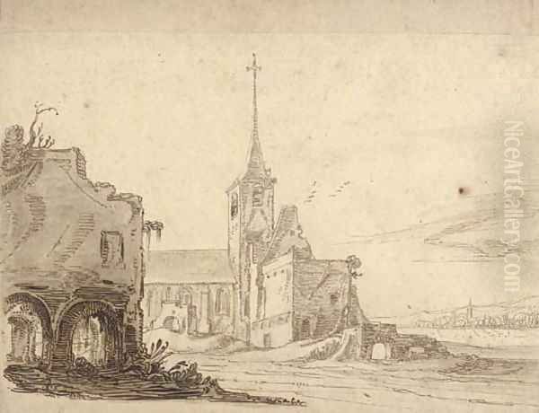 The Abbey at Rijnsburg, north-west of Leiden Oil Painting by Jan Jansz. Van De Velde