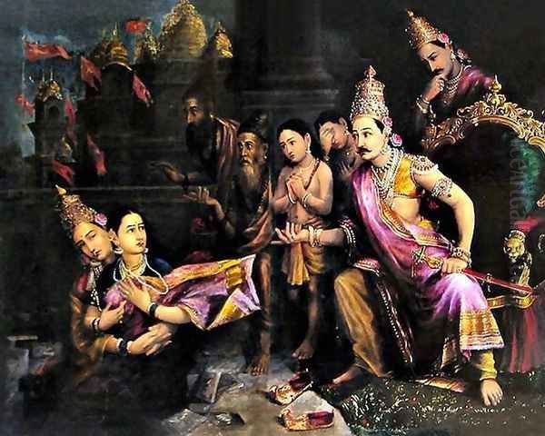 Sita taken by Goddess Earth Oil Painting by Raja Ravi Varma