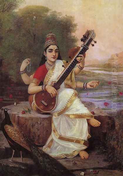 Goddess Saraswathi Oil Painting by Raja Ravi Varma