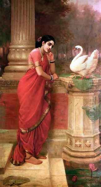 Hamsa Damayanthi Oil Painting by Raja Ravi Varma