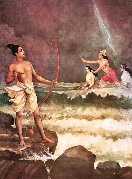 Sri Rama Vanquishing The Sea Oil Painting by Raja Ravi Varma