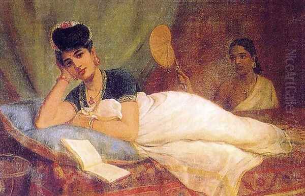 Reclining Woman Oil Painting by Raja Ravi Varma