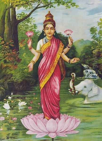 Goddess Lakshmi 2 Oil Painting by Raja Ravi Varma