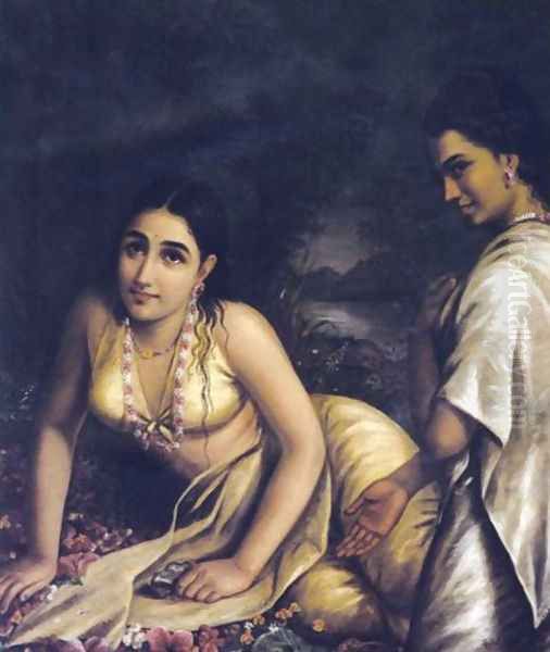 Damayanthi Oil Painting by Raja Ravi Varma